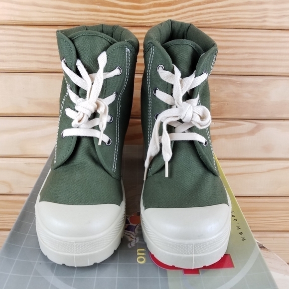 Army Green Combat Military Canvas Moto Biker Ankle Boots Lace-up Size 7.5 M NEW - Picture 2 of 9